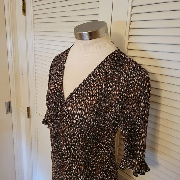 Leopard Print Faux Wrap Midi Dress V Neck New York & Company XS Stretchy - Picture 2 of 7
